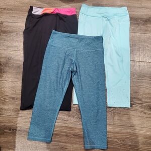 Girls Leggings Size 10-12 Stylish Kids Leggings Trio Black, Blue, and Light Blue
